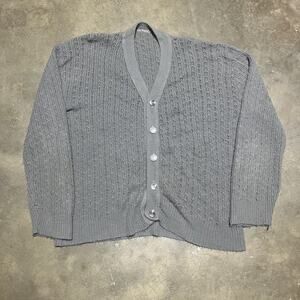 Vintage 70s Grey Knit Acrylic Loose Cardigan